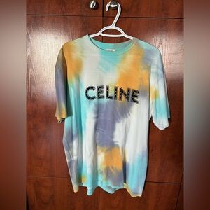 Celine Dancing Kid Runway Studded Logo T Shirt